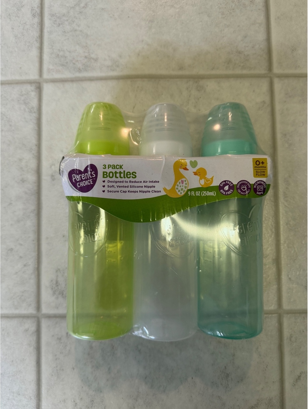 Parents' Choice 3 Pack Baby Bottles 9 fl oz Soft Vent Silicone Nipples